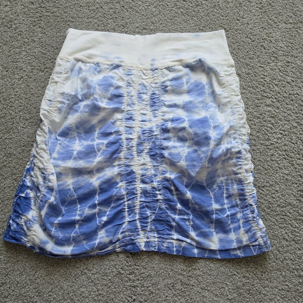 Wearables XCVI Mini Skirt Women Small Blue White Ruched Pull On Stretch Casual